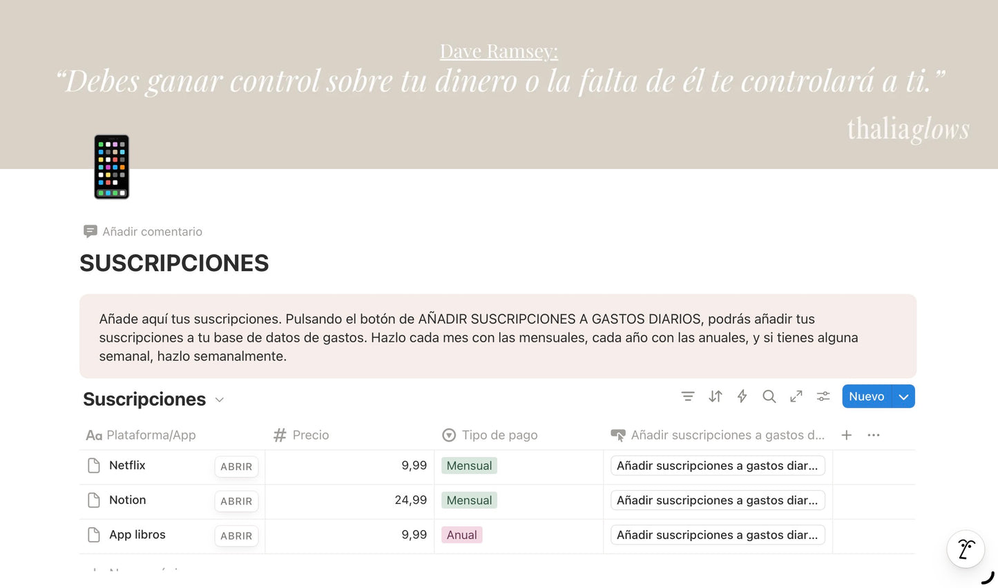 Plantilla Notion de Finanzas personales