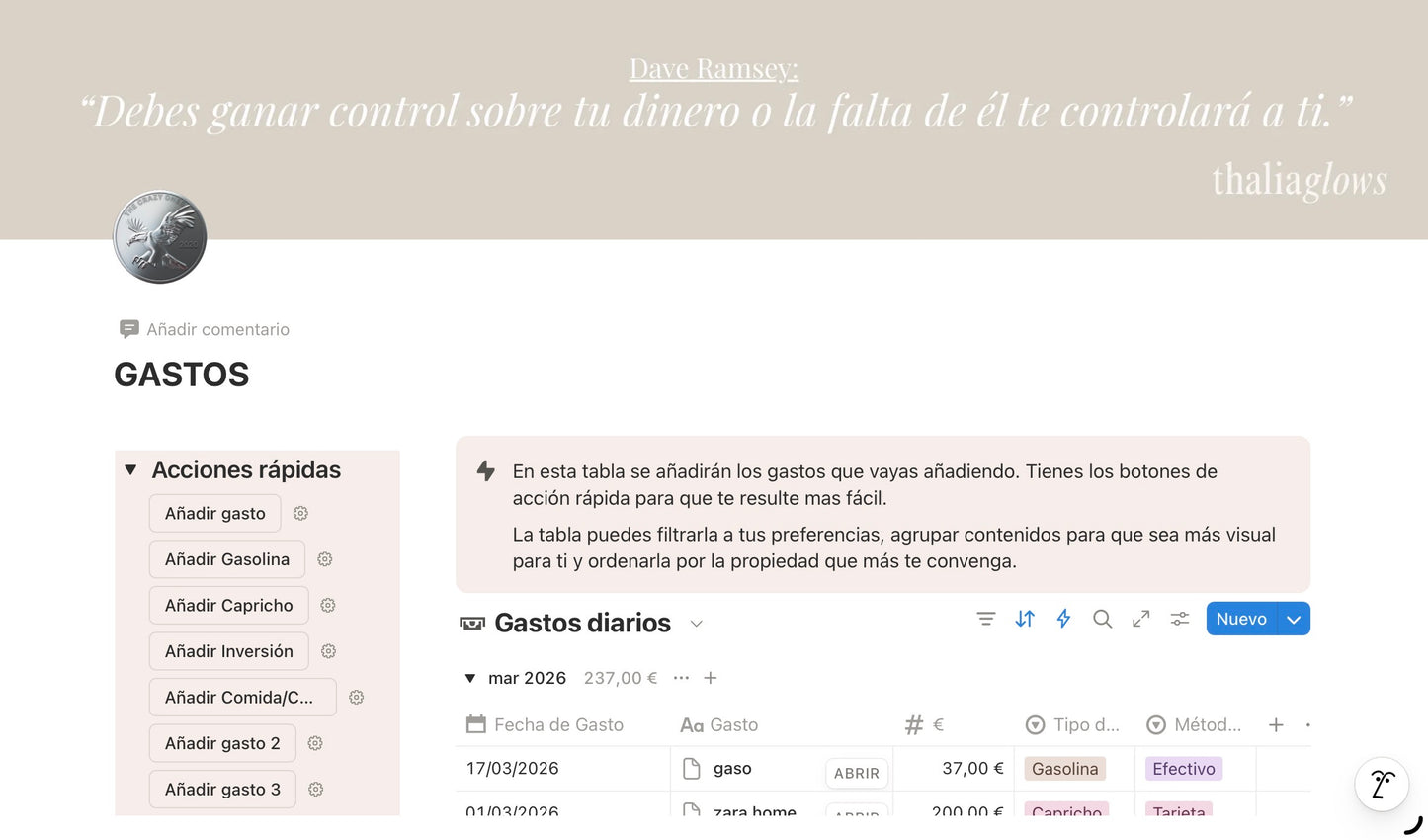 Plantilla Notion de Finanzas personales