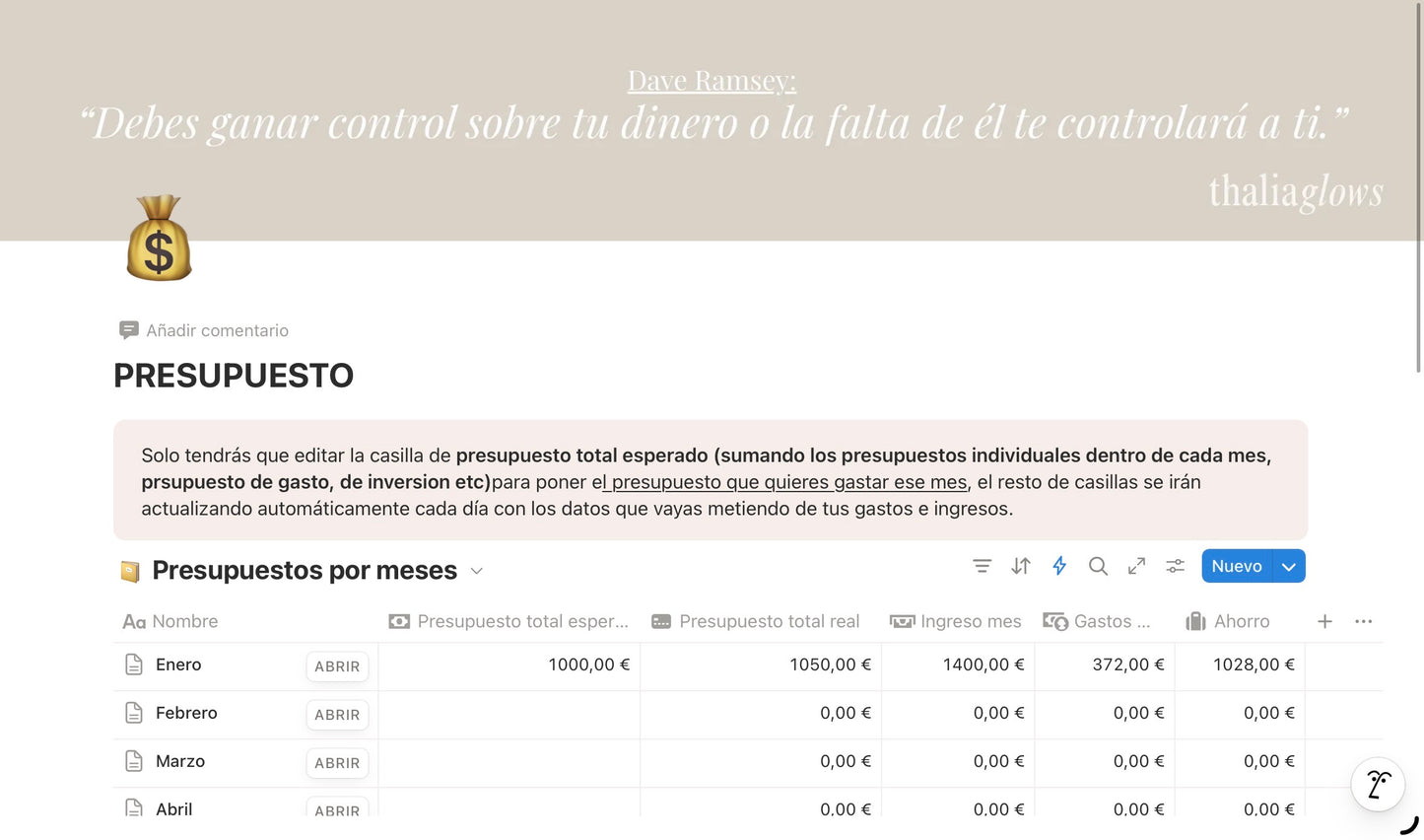 Plantilla Notion de Finanzas personales