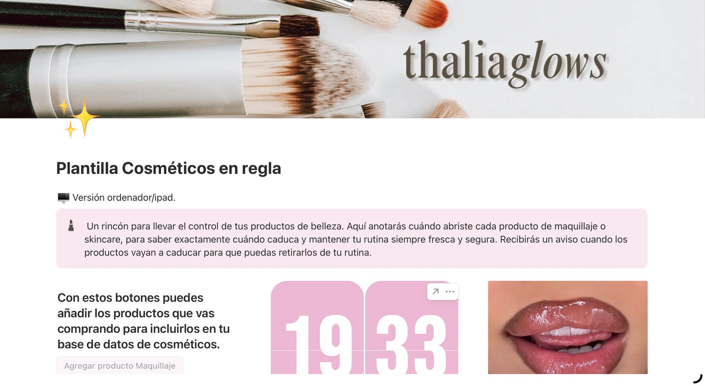 Plantilla de Notion Cosméticos en regla. La herramienta que potenciará tu glow up✨