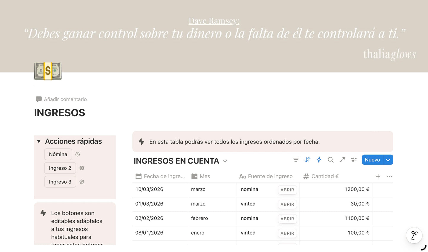 Plantilla Notion de Finanzas personales